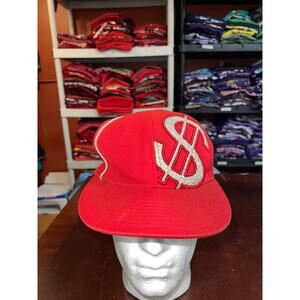 Head Global Hat Headwear Dollar Sign Red Silver Cap Fitted 7 5/8